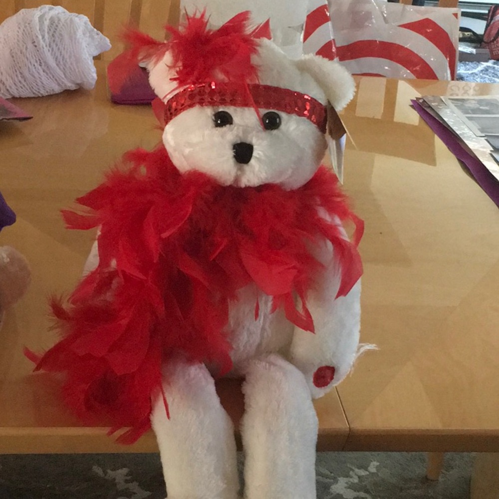 Chantilly Lane Musicals Roxie Bear w Red  Boa Sings “ I Want To Be Loved By You